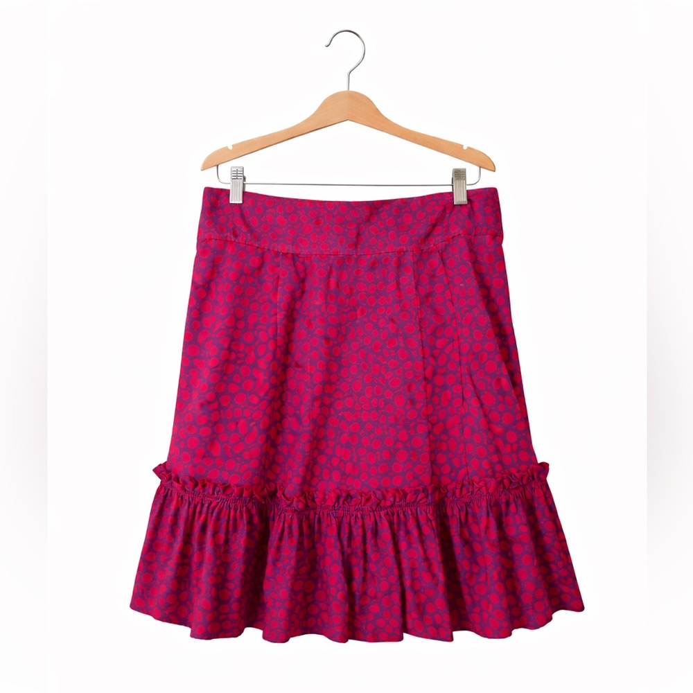 Marc Jacobs Red Purple Skater Skirt Size 8 Ruffle Hem Patterned Chic Flowy